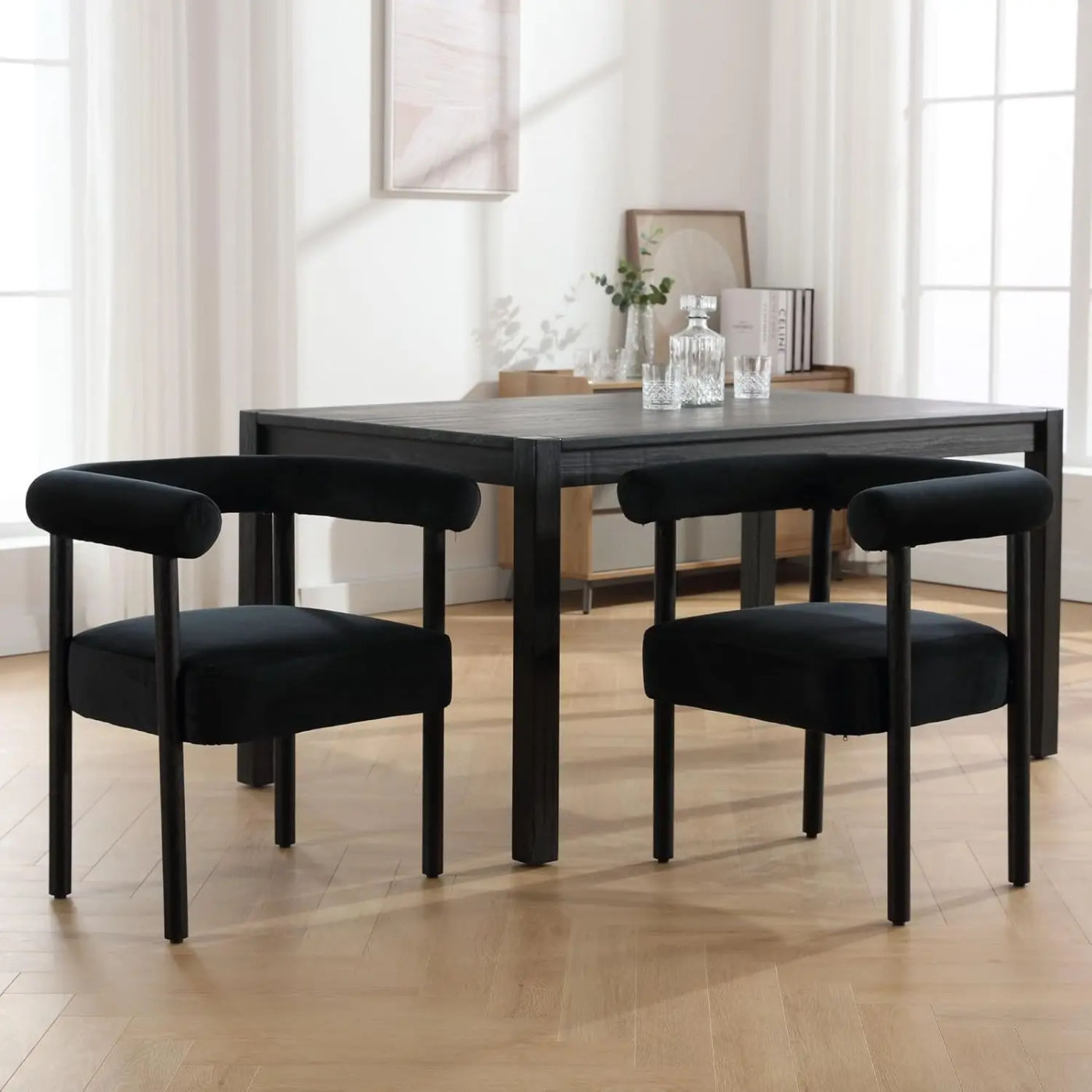 Description Picture 6 of itemMid-Century Modern Dining Chairs Set of 4, Armrest Barrel Dining Chairs Side Chairs with Curved  Upholstered Wood Armchairs
