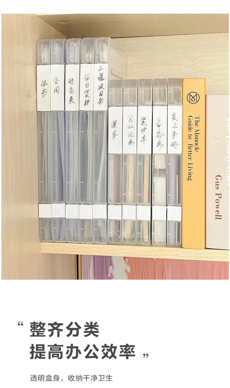 Description Picture 5 of itemPaper Data Sorting File Storage Box A4 File Transparent Storage Folder Double Buckle Labelable Office Study Home Storage Boxes