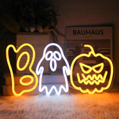 Halloween Boo Neon Sign Ghost Pumpkin Neon Light Spooky Neon Signs For Wall Halloween Decor LED Neon Signs For Bedrooms Bar