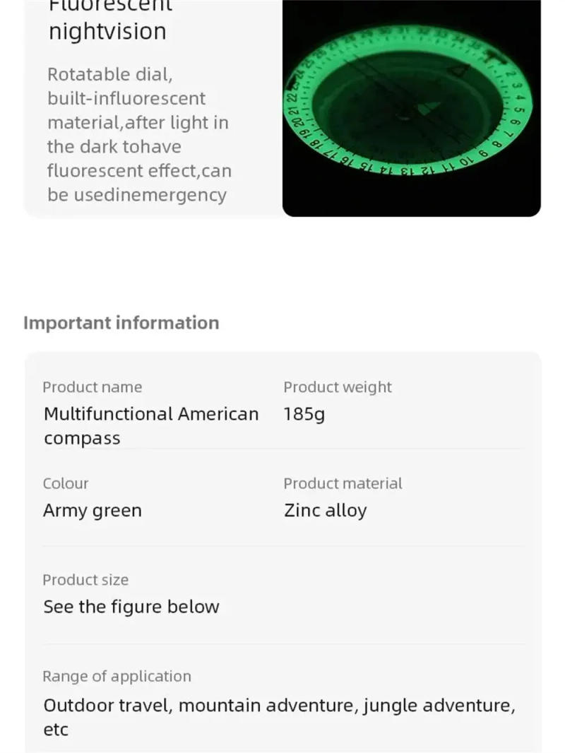 Description Picture 4 of itemCompass Waterproof High Precision Compass Outdoor Gadget Sports Hiking Mountaineering Professional Metal Sight