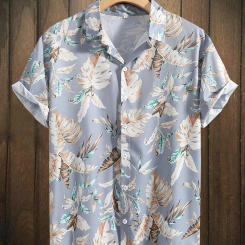 Men Street Fashion Summer Daily Shirt Hawaiian Cartoon Print Casual Loose Shirts Short Sleeve Beach Loose Tops