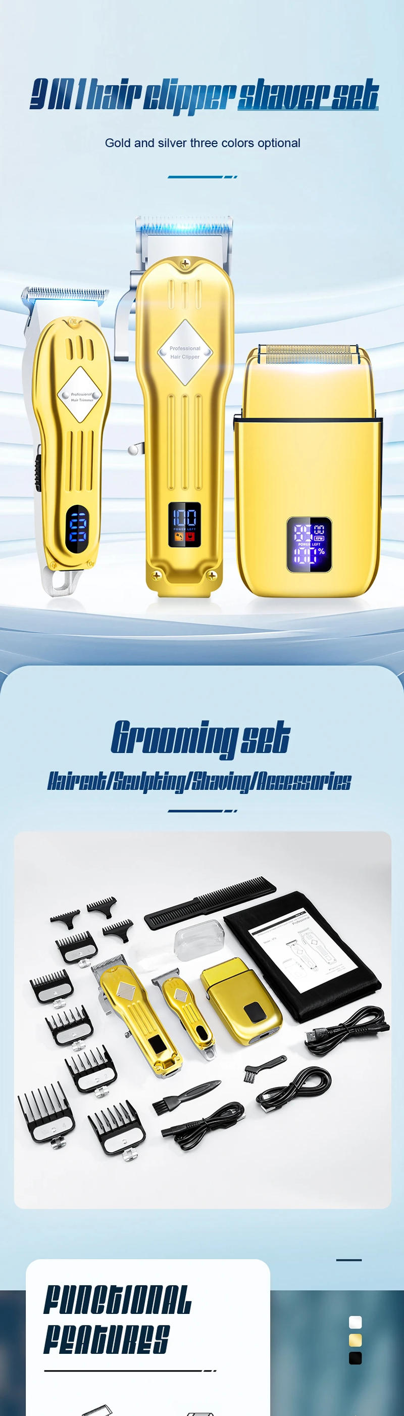 Description Picture 6 of itemRESUXI 973 NEW 3 in 1 Hair Clippers Electric Shaver Hair trimmer 3 pieces grooming set for men Barber shop Hair Cutting Machine