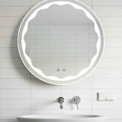49" Round LED Mirror, Dimmable Bathroom Wall Mirror, 3-Color LED Lights & Smart Touch Button, Anti-Fog Explosion-Proof Lighted