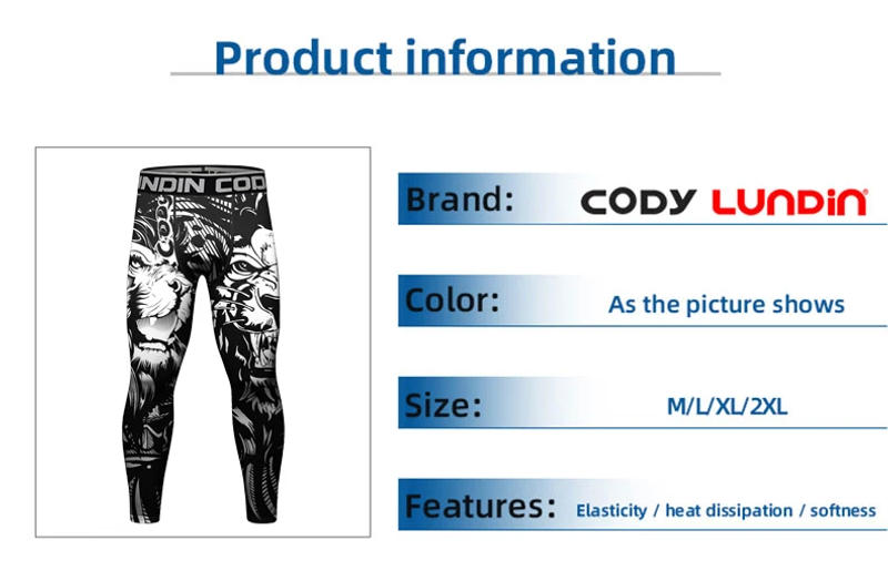 Description Picture 2 of itemSpandex Polyester UV Men's Pants Elastic Waist Football Pants Cody Lundin Men Quick Dry Compression Yoga Leggings Bjj Sportswear