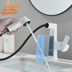 Smart Digital Display Temperature Basin Faucet Pull-out Stream Shower Spout Deck Mount Cold Hot Water Mixer Bathroom Tub Crane
