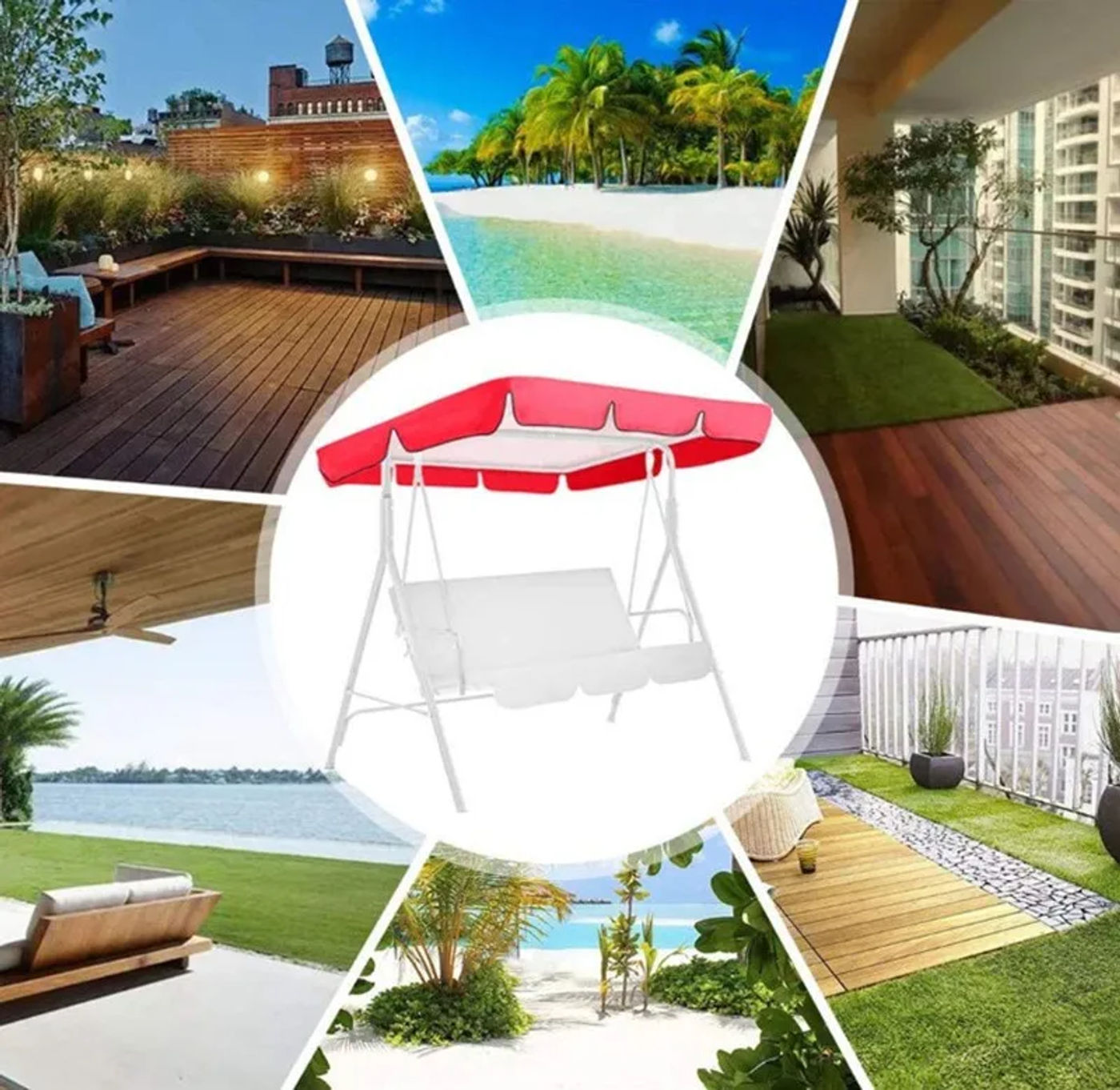 Description Picture 4 of item2-Piece Terrace Swing Chair Top Rain Cover Rain Pleated Park Rain Cover Outdoor Dust Cover Waterproof Swing Seat 142x120x18cm
