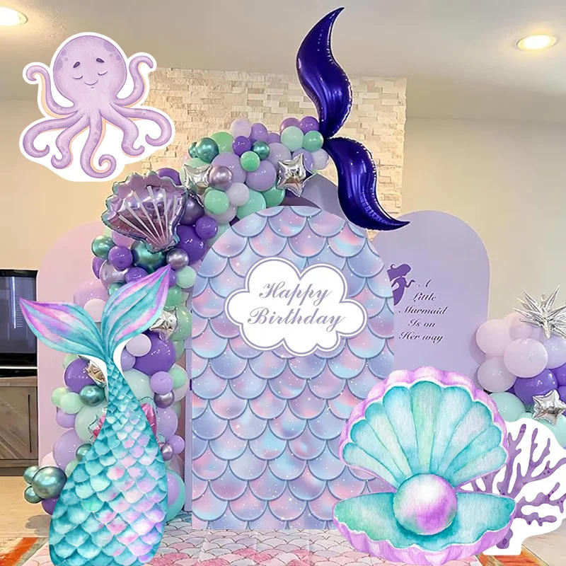 Description Picture 2 of item45/60/91cm Ocean Animal Cardboards Blue Shell Mermaid Tail Theme Party KT Board for Baby Shower 1st Birthday Party Backdrop