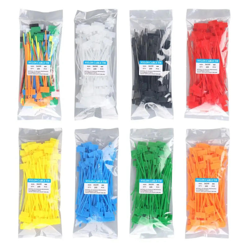 Description Picture 2 of item100Pcs Colorful Nylon Cable Ties Plastic Label Strapping Tape Easy Mark Tag Labels Self-locking Zip Ties Mesh Wire Marker Tools