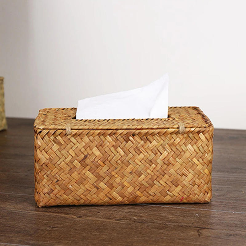 Description Picture 5 of itemCreative Handmade Straw Tissue Box Straw Storage Box Seaweed Basket Delicate Retro Home Living Room Bedroom Kitchen Decoration