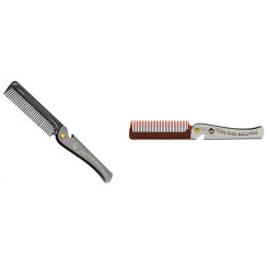 2 Pcs Men Folding Pocket Comb PP Teeth Detangling Hair Beard Comb Metal Handle Foldable Combing, Brown & Black
