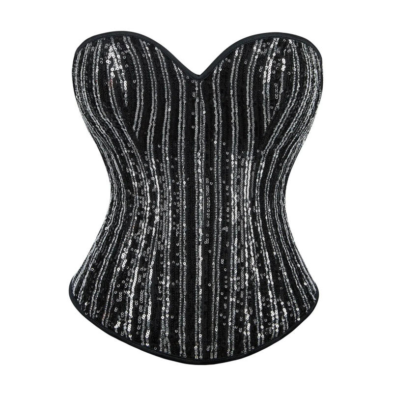 Description Picture 3 of itemWomen Sequin Corset with Zipper Overbust Burlesque Bustier Body Shaper Steampunk Corselet Basques Vintage Party Costume