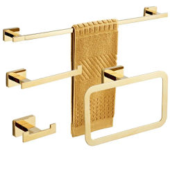 Bathroom Hardware 4 Pcs Set Golden Plated Brass Made Towel Bar  Toilet Paper Holder Towel Ring Robe Hook Bathroom Accessories