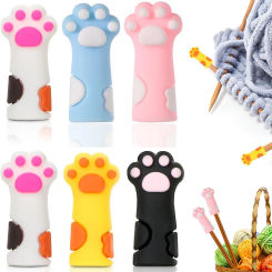 6pcs Cute Cat Paw Knitting Needle Stoppers Needles Point Silicone Protector Anti-shedding Cap DIY Weave Tool Sewing Accessories