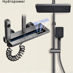 Wall Mounted Piano Key 4 Ways Water Outlet Shower System Bathroom Intelligent Temperature Digital Display Shower Faucet Set