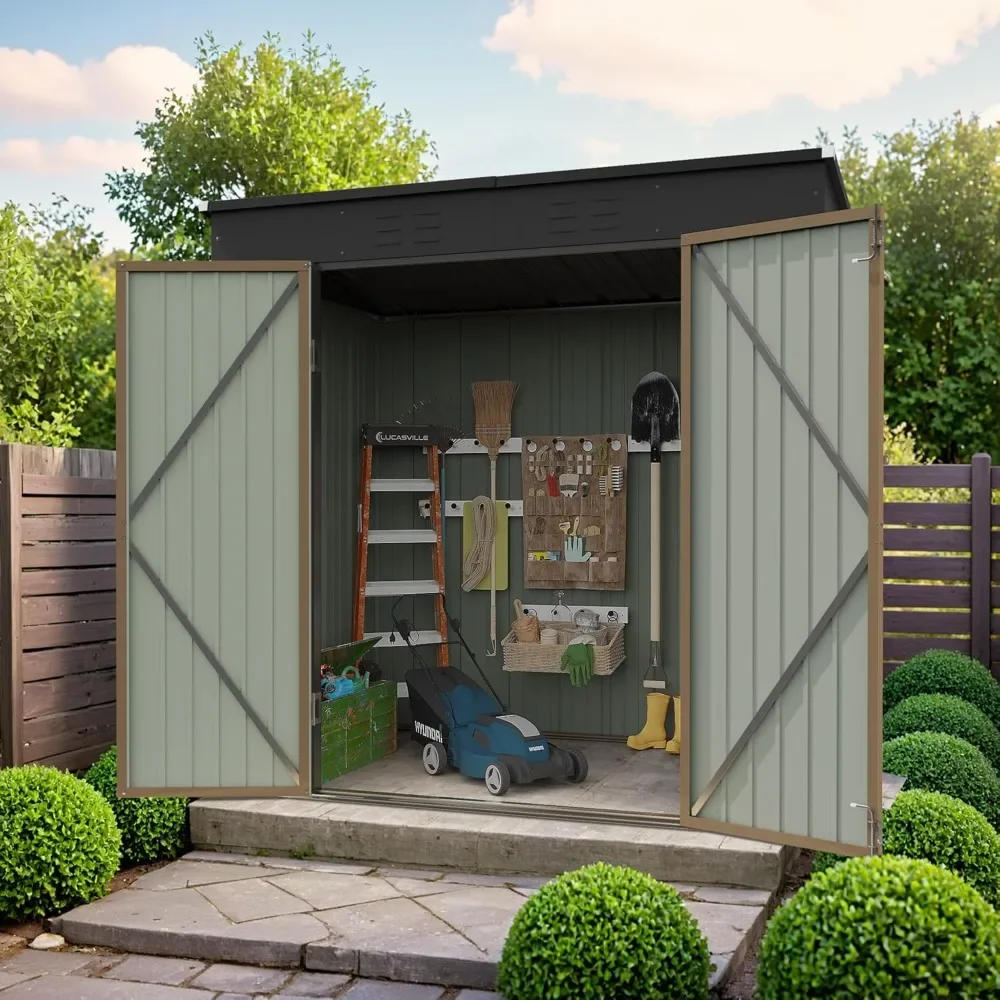 Description Picture 2 of item6 x 8 FT Outdoor Storage Shed, Metal Garden Tool Sheds & Outdoor Storage House with Sloped Roof for Patio Lawn Backyard