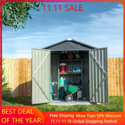 Storage Shed, 6X4 Outdoor Galvanized Steel Storage Shed W/Lockable Door for Backyard or Patio Supplies, Sheds & Storage