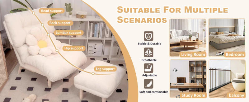 Description Picture 4 of itemRecliner Chair,Folding Lounge Chairs with Ottoman,Comfy Chair for Bedroom/Living Room