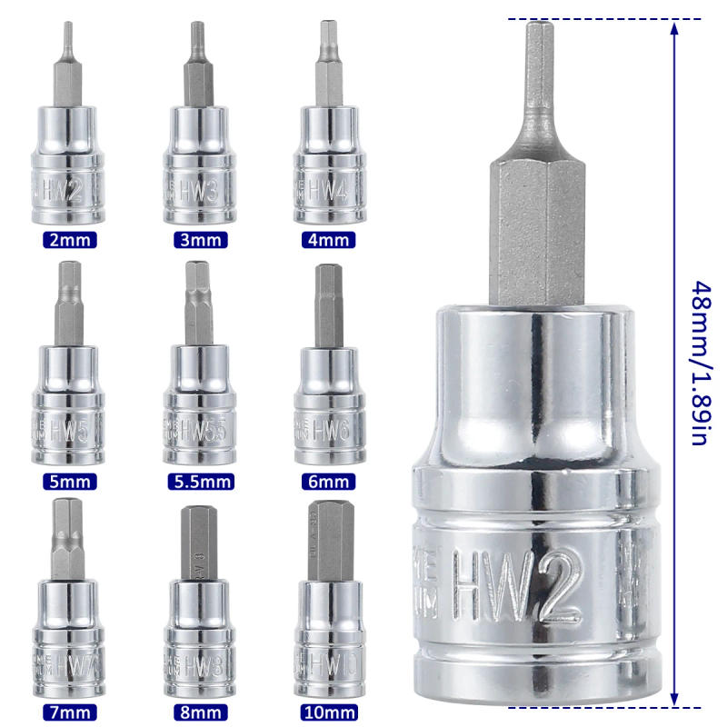 Description Picture 2 of item9/18/27Pcs 2-10mm Hex Bit Socke 3/8inch DR Drive Drill Metric Tools Kit Durable Impact Allen Key Sockets Hand Tools Accessories
