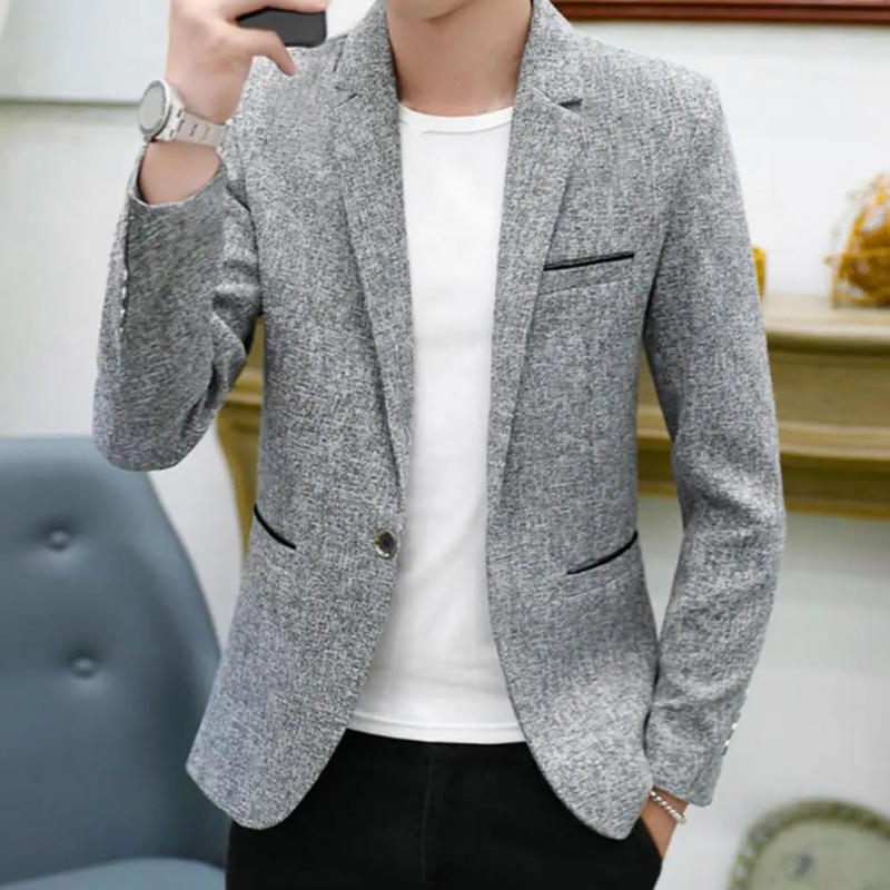 Description Picture 4 of item2024 Korean Style Suit Jacket Slimming Single Button Blazer olid Color Turndown Collar One Button Temperament Male Suit Coat