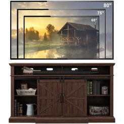 Farmhouse TV Stand for 80 Inch TVs, 39" Tall Entertainment Center w/Storage Cabinets and Sliding Barn Door, Media Console