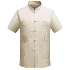 Summer Men Shirt Embroidery Dragon Summer Vintage Slim-fitting Tang Suit for Daily Wear Men's Short-Sleeved Shirts