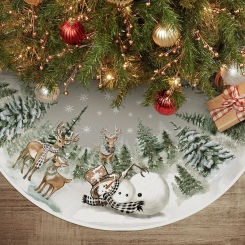 Christmas Tree Skirt 47 Inch, Snowman Reindeer Snowflake Tree Skirt, Winter Holiday Tree Mat Decoration
