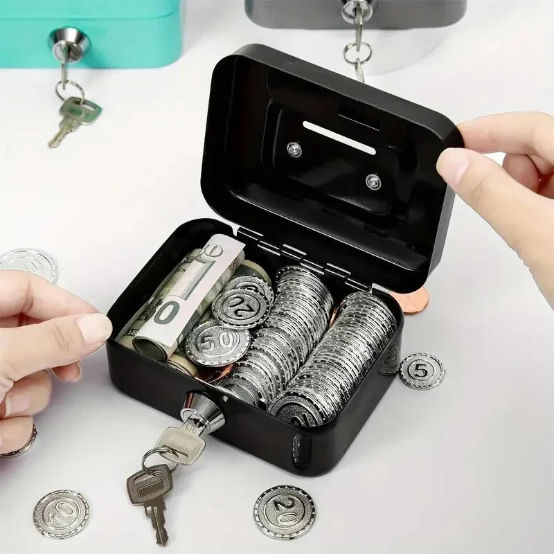 Description Picture 5 of itemMetal Cash Box Mini Safe Lock Box Money Bank Metal Coin Bank Security Box Sturdy Cash Portable for Kids Coin Collection