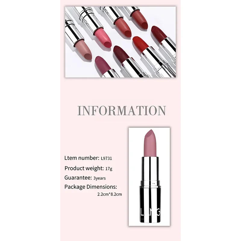 Description Picture 3 of item1PC Waterproof Nude Pink Lipstick Matte Lips Stick Long Lasting Non-stick Cup Lip Gloss Moisturizing Lipsticks Make-up Cosmetic
