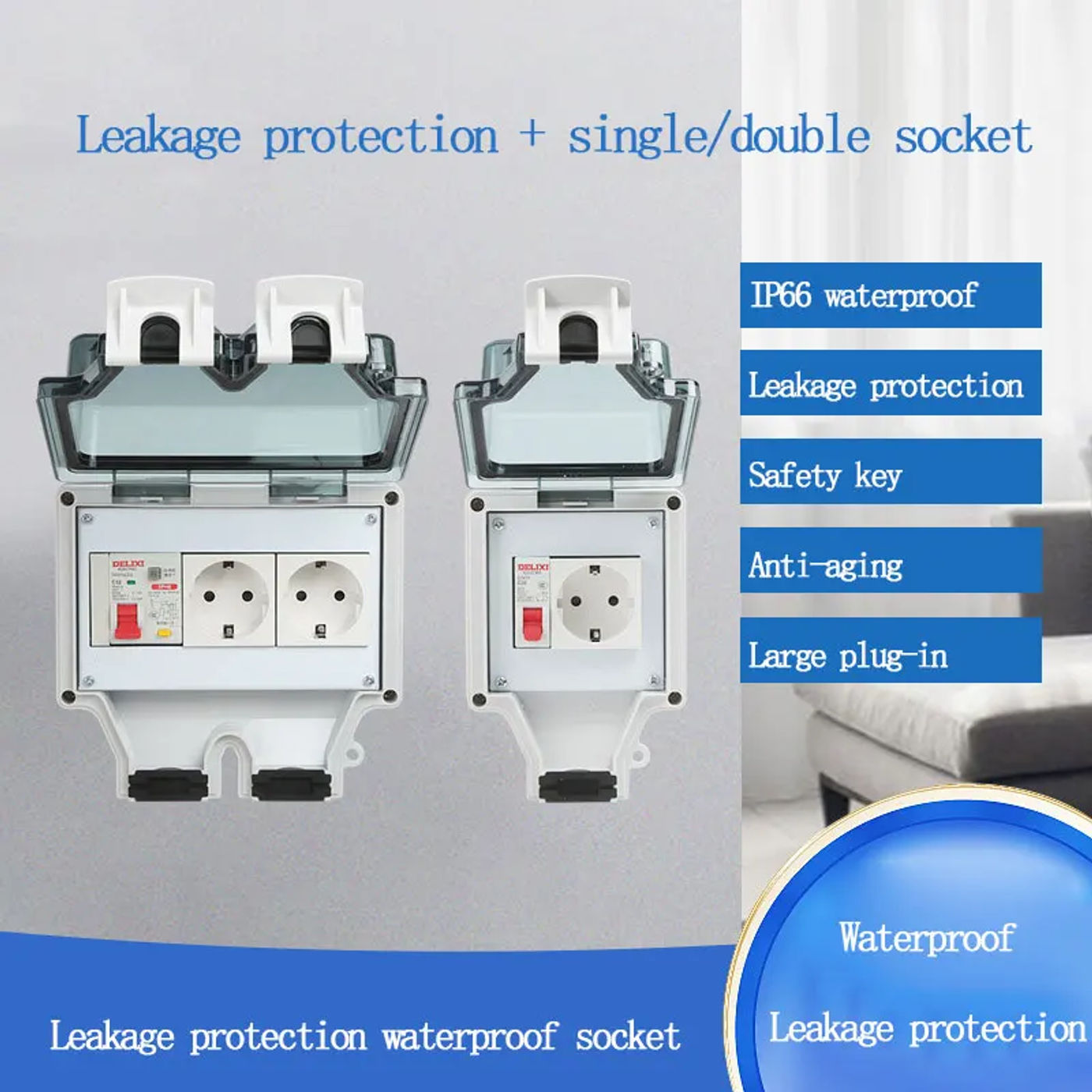 Description Picture 3 of itemOutdoor waterproof socket 86 type waterproof box with leakage protection switch EU US UK plug outdoor IP66 splashproof socket