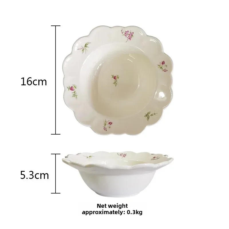 Description Picture 5 of itemNew Retro Floral Ceramic Plate Home Flower Dessert Porcelain Fruit Salad Bowl Tableware Dinner Set with Spoon Dinnerware