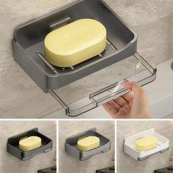 Soap Box Holder No Drill Wall Mounted Soap Dish With Drain Tray Portable Soap Sponge Storage Organizer Bathroom Accessories