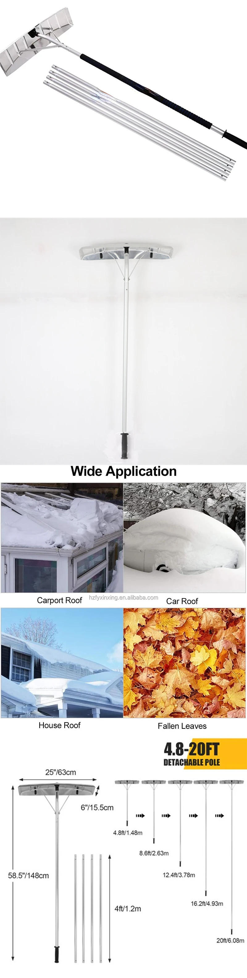 Description Picture 3 of itemAluminum Extension Pole Lightweight Roof Snow Shovel Rake 20 Ft High Reach Outdoor Snow Removal Tools Snow Shovel Scraper Rake