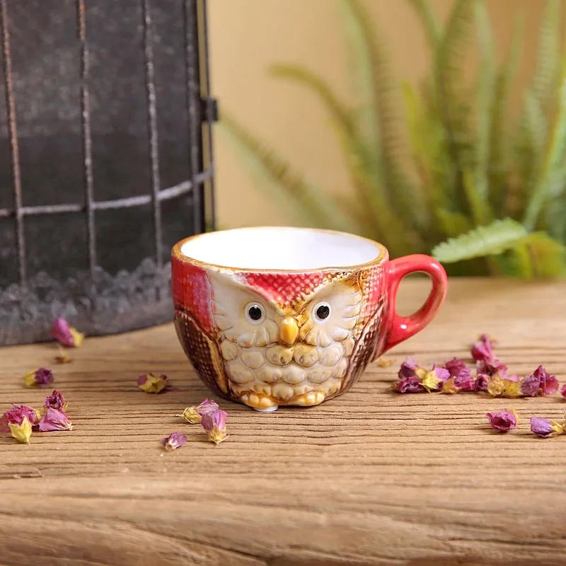Description Picture 3 of itemPainted Owl Mug Ceramic Cups Afternoon Tea Teacup Milk Fruit Juice Container Cartoon Owl Relief Coffee Cup Mugs with Lid