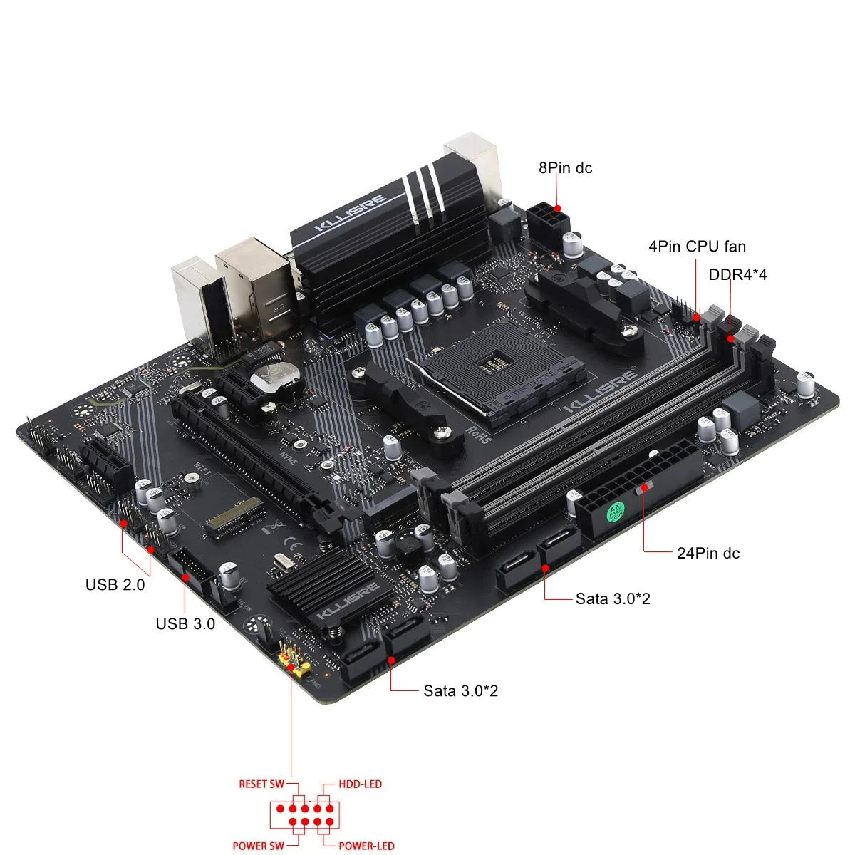 Description Picture 4 of itemKllisre B450 B450M motherboard dual-channel DDR4 SATAIII M.2 NVME supports Ryzen am4 cpu