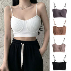 Fashion Sexy Women Crop Tops V Neck Pure Color Sleeveless Camisole Unwired Padded Tank Top Casual Summer Ladies Slim Vest