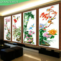 QIANZEHUI,Needlework,DIY Plum, orchid, bamboo, chrysanthemum Cross stitch,Sets For Embroidery kits, Counted Cross-Stitching