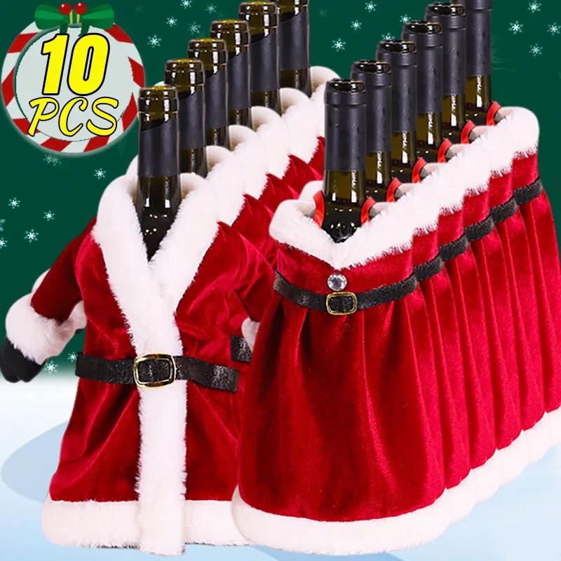 Description Picture 3 of item10-1PCS Wine Bottle Cover Christmas Red Velvet Dress Clothes Wine Bottles Bags Dinner Table Ornament New Year Party Home Decors