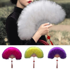 Handheld Feather Fan Elegant Cheongsam Feather Fan with Tassels Handheld Fan Feather Folding Fans Home Decorations