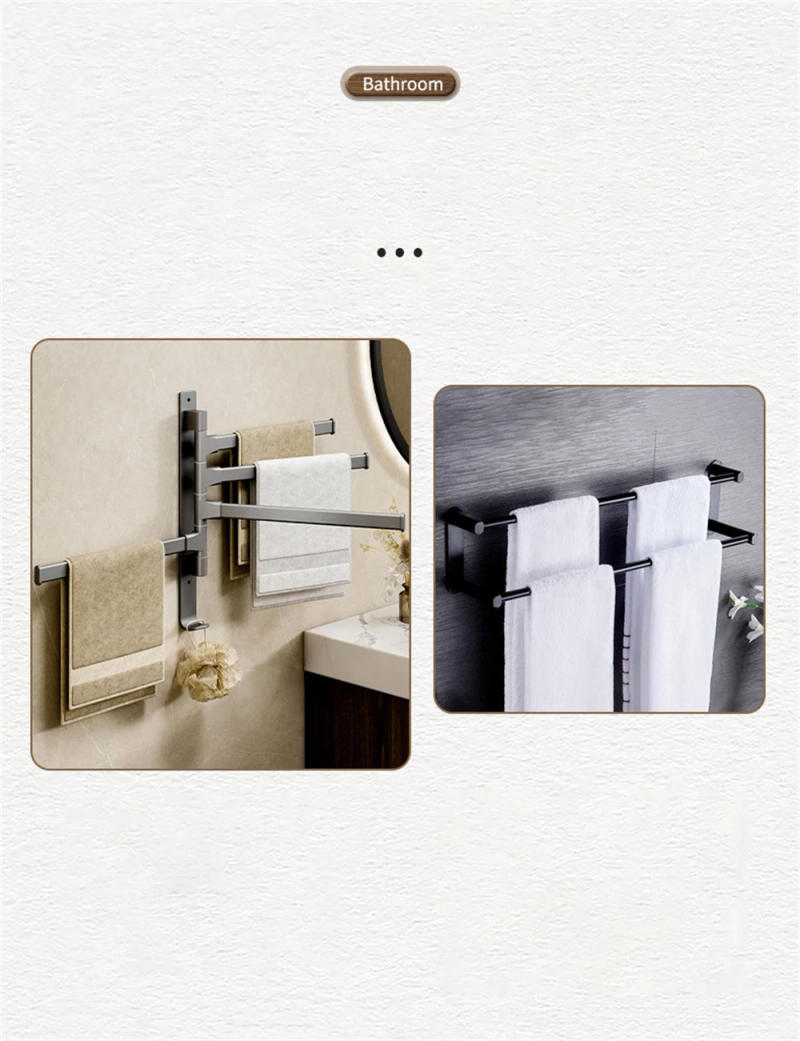 Description Picture 6 of itemGun Ash Rotating Towel Rack For Storage Bathroom Wall Hanging Shelf Multi-Pole Bathroom Rack Towel Bar