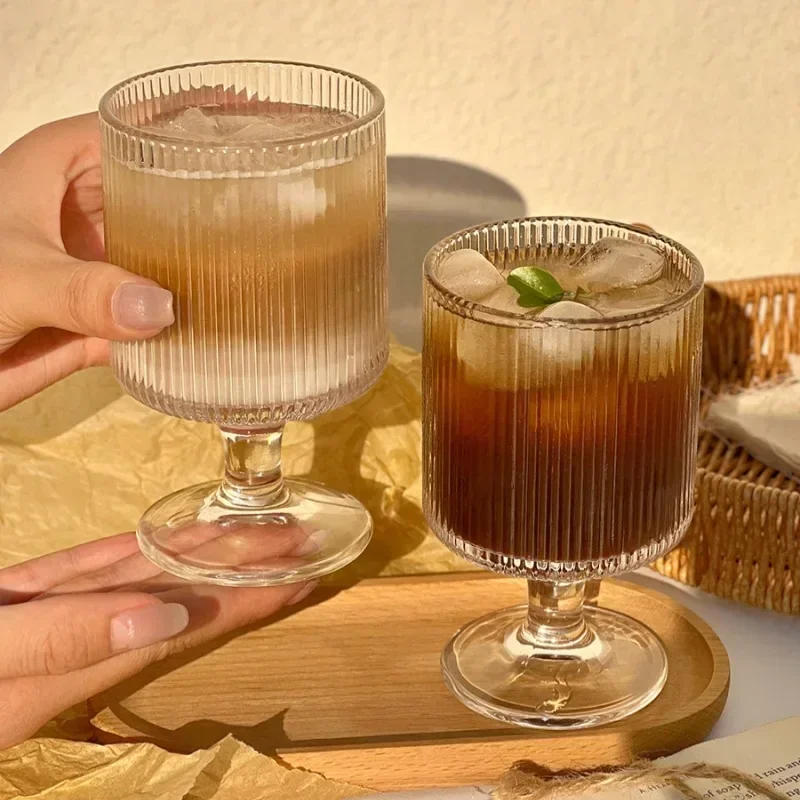 Description Picture 5 of itemRetro Vertical Striped Glass Goblet Transparent Red Wine Cup Whiskey Cocktail Summer Kitchen Coffee Dinkware Gift Forwedding