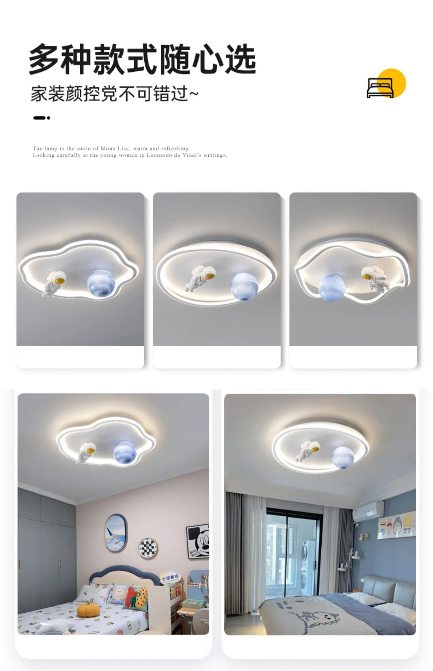 Description Picture 3 of itemModern Ceiling Chandelier Light For Children's Room Bedroom Study Kids Baby Astronaut  Moon Design Gold White Home Indoor Lamps