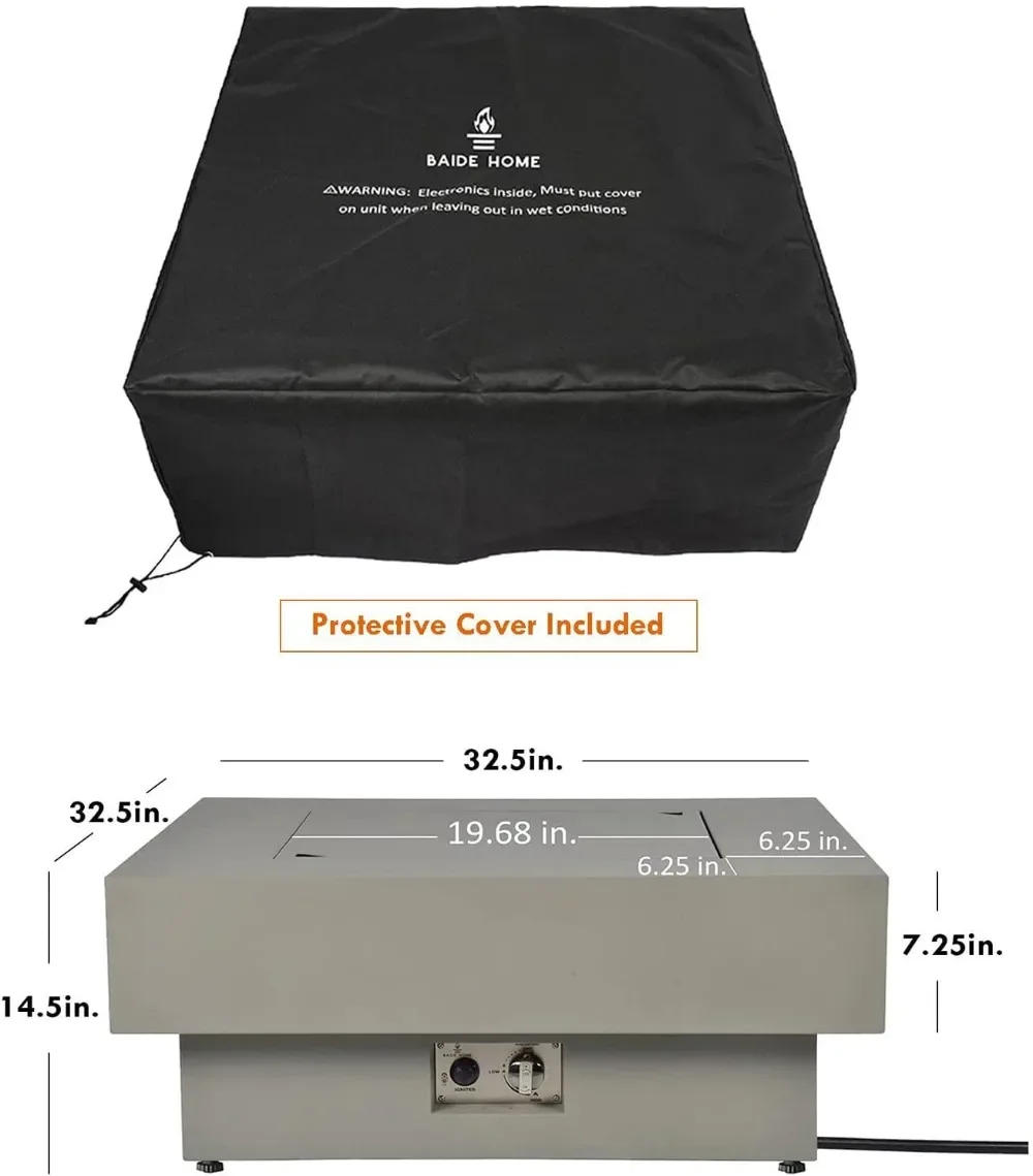 Description Picture 4 of itemPropane Fire Pit Table, 33-inch 50,000 BTU Outdoor Gas Fireplace for Patio, Square Low Profile Fire Table w/Lid, Glass Rocks
