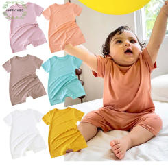 2025 Summer Newborn Baby Rompers Short Sleeved Toddler Boy Girl Pajamas Solid Modal Jumpsuit Infant Bodysuit Playsuit Clothes