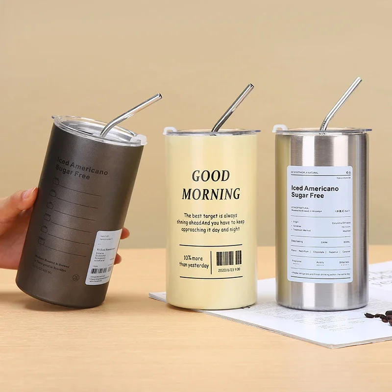 Description Picture 6 of itemStainless Aesthetic Cold Steel Mug With Lid Coffee Espresso Cups Pretty Drinkware, Drink Items Straw Bar 600ml