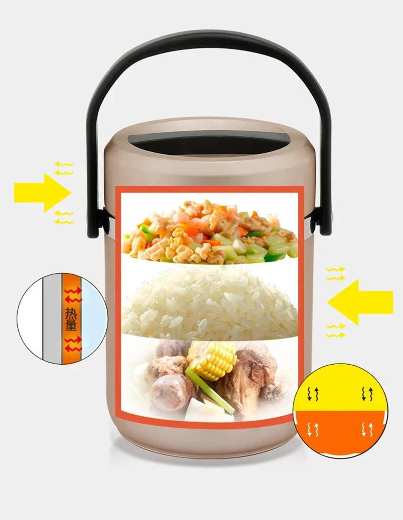 Description Picture 6 of item6 Hours Thermal Vacuum Lunch Box 304 Stainless Steel Insulated Worker Adult Food Container Large Picnic Student Bento Box Set