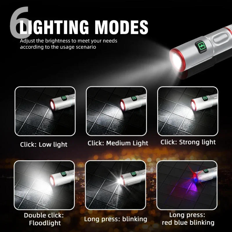 Description Picture 4 of itemPortable Mini LED Flashlight With Neck Chain Emergency Aluminum Alloy Torch USB Rechargeable Camping Keychain Kid's Gift Lantern