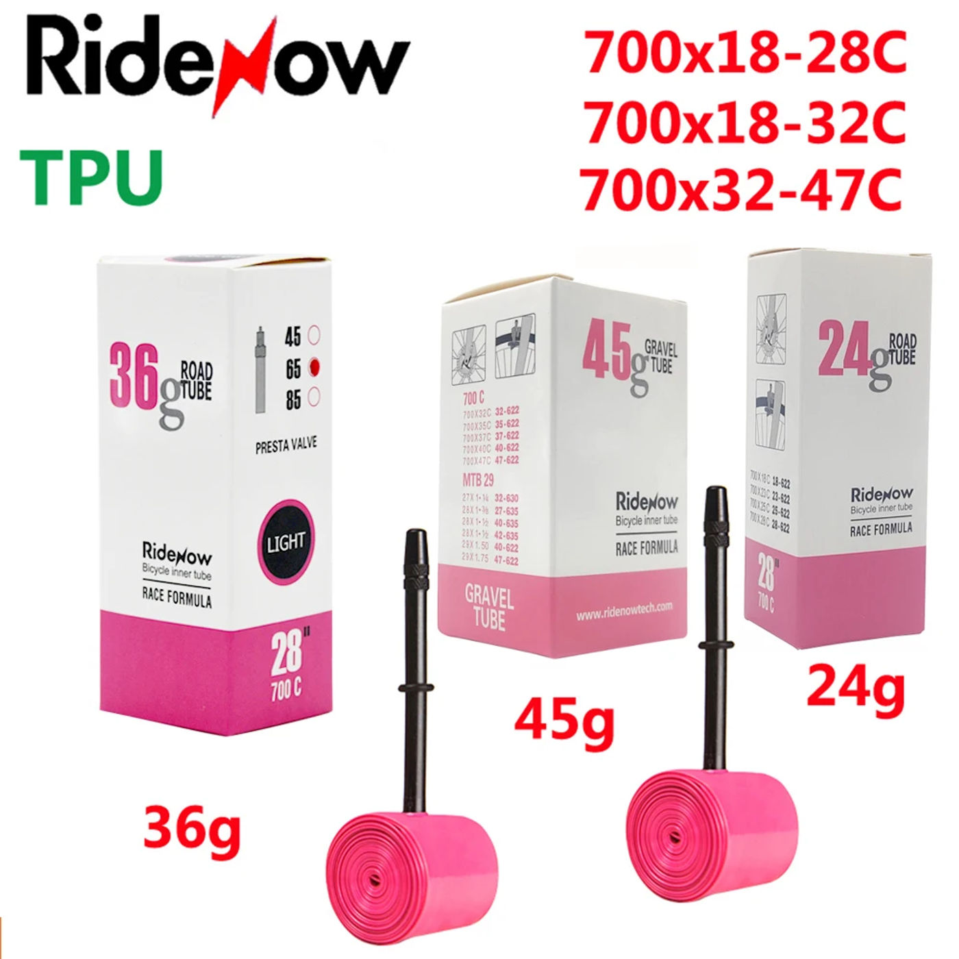 Description Picture 2 of itemRideNow TPU Bike Inner Tube 700C 700x18 23 25 28 32 35 37 40 47C Road Bicycle Tire MTB Bike Camera 29x1.5 1.75 1.9 pneu aro