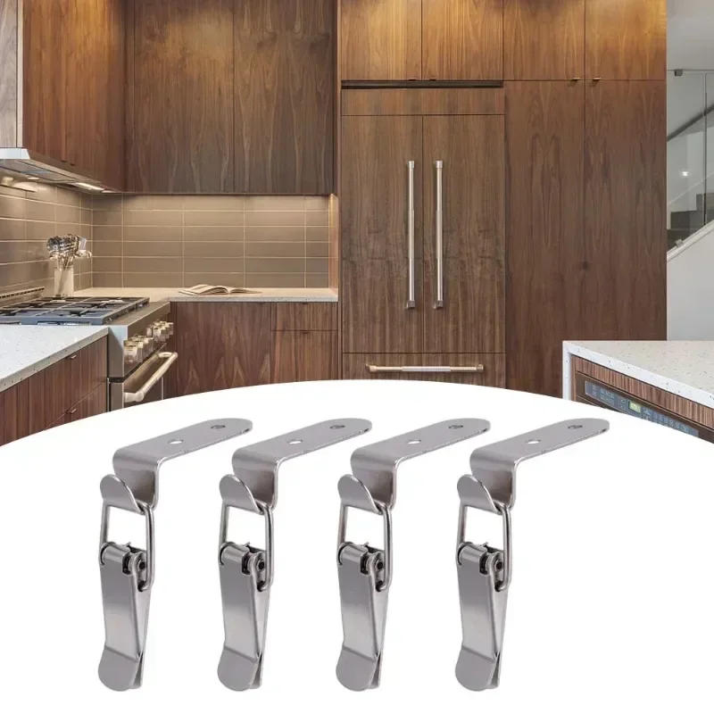 Description Picture 5 of item1/5PCS 90 Degrees Duck-mouth Buckle Hook Stainless Steel Buckle Padlock Wooden Box Cabinet Door Lock Buckle Luggage Latch Clip