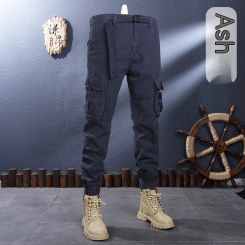 Spring New Elastic Waist Army Green Loose Straight Ankle-Tied Overalls Men's Korean-Style Outdoor Trendy Stretch Casual Pants