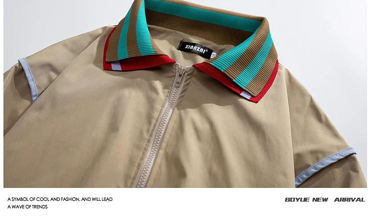 Description Picture 6 of itemAutumn Color Block Lapel Jackets Japanese Retro High Street Loose Casual High Street Jacket Men Tops Overcoat Male Clothes